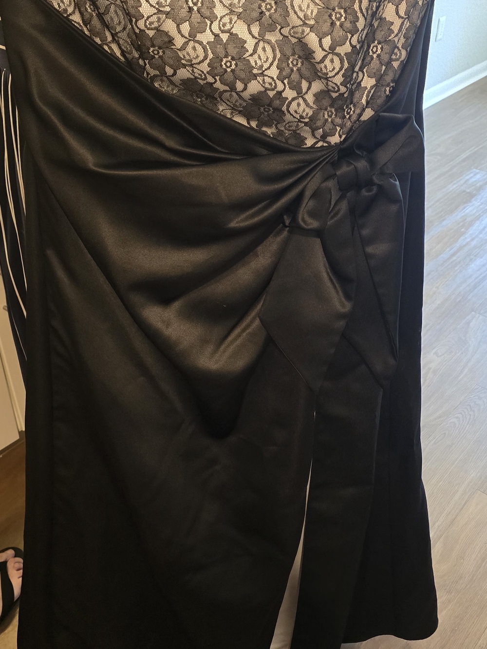 Black Satin Wrap Prom Dress with Side Bow